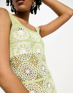 Зеленое платье мини с нашивками крючком ASOS DESIGN Tall