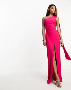 Ярко-розовое платье макси с разрезом до бедра и шарфом Vesper