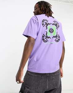 Фиолетовая футболка с принтом на спине Obey haus musik