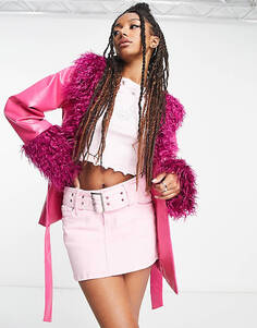 Розовая куртка из искусственного меха Daisy Street Y2K с манжетами и воротником из искусственного меха