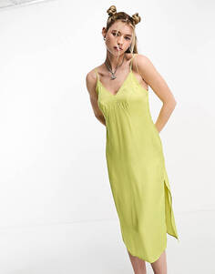 Зеленое атласное платье мини на бретелях Superdry