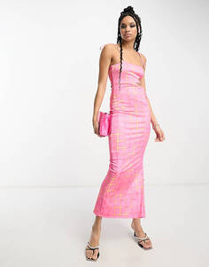 Приглушенно-розовое платье макси с решетчатым принтом Annorlunda