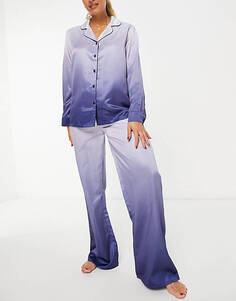 Атласная пижама с эффектом омбре Loungeable темно-синего цвета