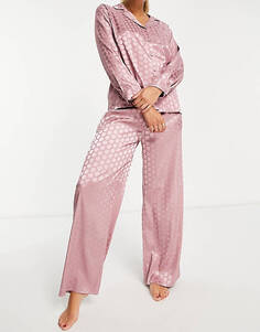 Атласная жаккардовая пижама Lounge Revere розового цвета. Loungeable