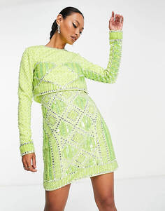 Светло-зеленое платье мини со съемными пайетками ASOS DESIGN 2 в 1