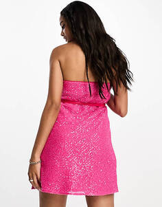 Ярко-розовое платье мини-бандо с украшением и пайетками ASOS DESIGN