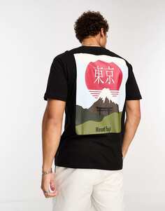 Черная оверсайз-футболка с японским горным принтом Only &amp; Sons