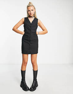 Приталенное мини-платье Daisy Street Y2K в тонкую полоску с пуговицами спереди и завязкой на талии