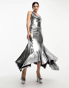 Платье миди с лямками и лямками Amy Lynn Alaska жидкого серебра