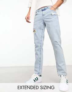 Светло-голубые эластичные узкие джинсы с рвами ASOS DESIGN