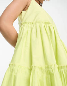 Лаймовое многоярусное объемное летнее платье мини COLLUSION