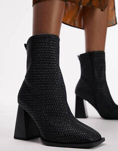 Черные ботинки-носки на блочном каблуке Topshop Wide Fit Tilly