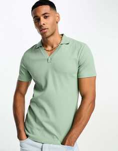 Зеленая рубашка-поло в рубчик с мускулистым кроем ASOS DESIGN