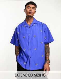 Кобальтово-синяя рубашка свободного кроя с ручным декором ASOS DESIGN Revere