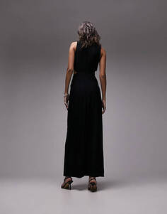 Черное трикотажное платье миди с драпировкой и вырезами Topshop