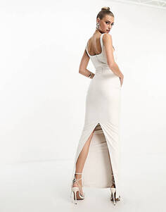 Белое кожаное платье макси с квадратным вырезом Naked Wardrobe Unknown