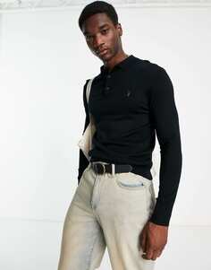 Черная рубашка-поло с длинными рукавами AllSaints Mode Merino
