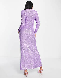 Фиолетовое платье макси с длинными рукавами и пайетками Jaded Rose Modest