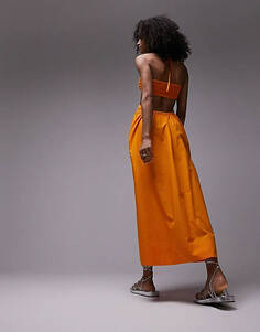Оранжевое платье миди из поплина с воротником-хомутом Topshop Unknown