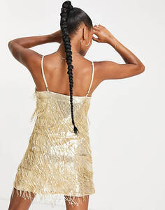 Платье мини на бретелях Jaded Rose Petite с золотой бахромой из пайеток