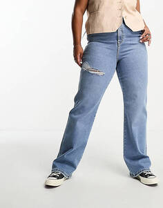 Синие прямые джинсы прямого кроя с разрезом на бедрах Dr Denim Plus Moxy