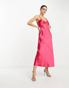Атласное платье-комбинация розового и красного цвета Never Fully Dressed
