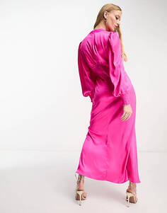 Розовое платье миди с кружевными вставками Never Fully Dressed