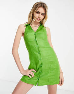 Зеленое льняное платье мини с воротником-халтером &amp; Other Stories
