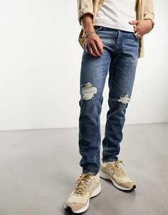 Винтажные синие джинсы ASOS DESIGN с рваными краями