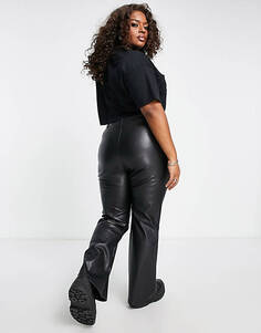 Черные брюки-клеш из искусственной кожи стрейч ASOS DESIGN Curve