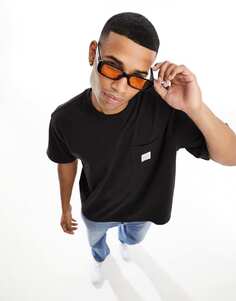 Черные прямоугольные солнцезащитные очки в стиле ретро Jack &amp; Jones с оранжевыми линзами