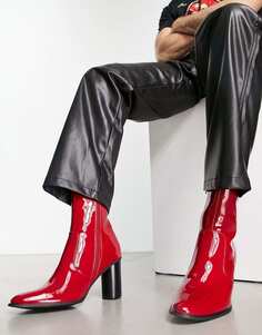 Красные ботинки из лакированной искусственной кожи на каблуке ASOS DESIGN
