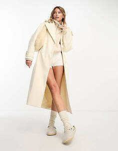 Кремовое двубортное пальто-кокон из твила The Frolic