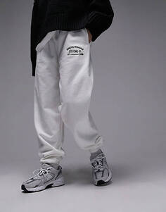 Белые свободные джоггеры с манжетами и вышивкой в винтажном стиле Topshop co-ord studio 01