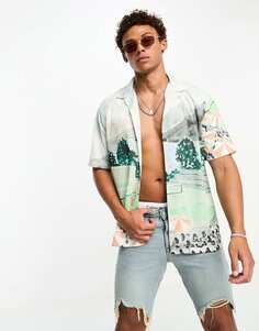 Разноцветная рубашка из сетки с короткими рукавами и воротником-стойкой Abercrombie &amp; Fitch