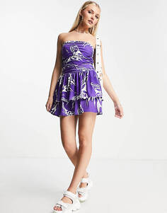 Пурпурное платье мини со сборками и хромированным принтом COLLUSION