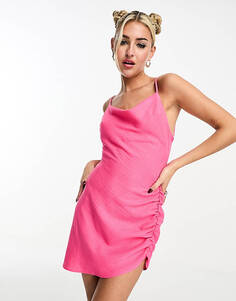 Розовое льняное платье мини со сборками по бокам This Girl I Know Unknown
