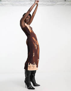 Платье макси в стиле 90-х годов Jaded London из коричневого кружева с графичным цветочным принтом