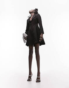Черное мини-платье-блейзер с пышной юбкой и открытой спиной Topshop