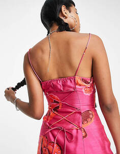 Фестивальное платье-комбинация с розовым принтом в виде бабочки Reclaimed Vintage 90s