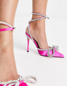Эксклюзивные туфли широкого кроя на каблуке Public Desire Midnight с бантиком из стразов ярко-розового цвета