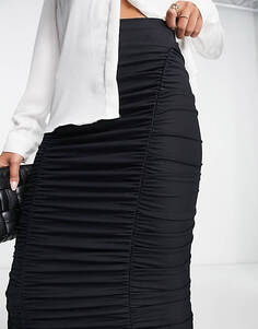Черная трикотажная юбка миди со сборками Topshop