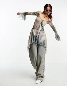 Мини-платье COLLUSION x TAMMY с открытыми плечами и принтом Rara, платочным подолом