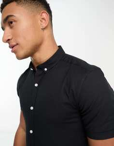 Черная оксфордская рубашка с короткими рукавами New Look