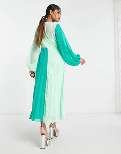 Зеленое плиссированное платье миди с заклепками спереди ASOS DESIGN