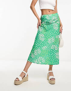 Атласная юбка-комбинация миди Wednesday&apos;s Girl с зеленым цветочным принтом