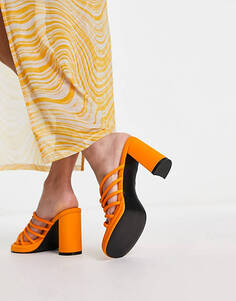 Гламурные оранжевые босоножки на каблуке в клетку Glamorous