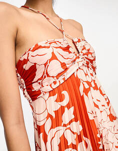 Платье макси с воротником-халтером и цветочным принтом премиум-класса Mango