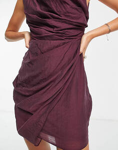 Платье мини с драпировкой и юбкой с запахом ASOS DESIGN из фактурной ткани фиолетового цвета