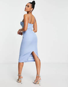 Нежно-голубое платье миди Trendyol с деталью бюста